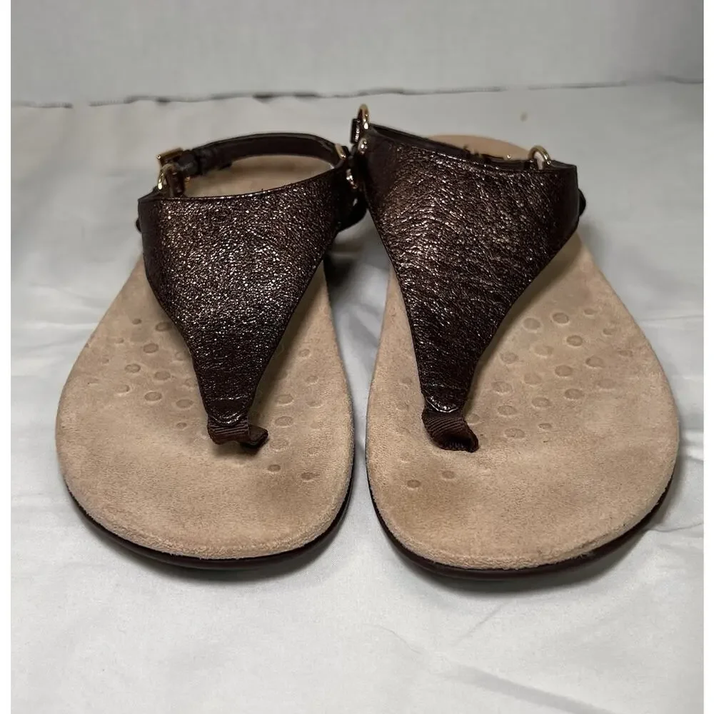 Vionic Kirra Sandals Womens Size 9 Bronze Metallic T-Strap Orthotic Arch Support
